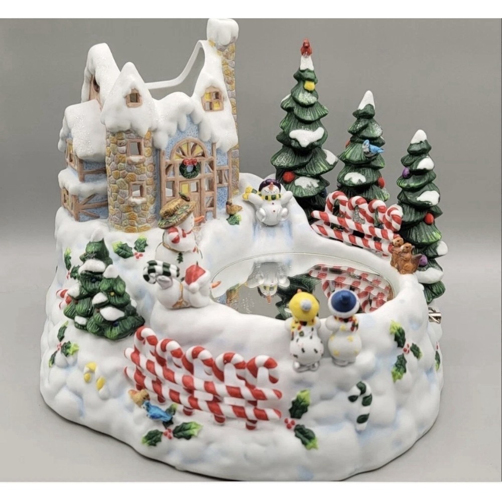 PartyLite Snowbell Candle Holder Ice Skating Snowman Christmas Music Box (P7651) - Picture 1 of 5